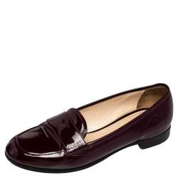 Pre Owned Prada Burgundy Patent Leather Slip on Loafers Size 38.5