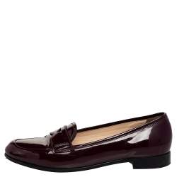 Pre Owned Prada Burgundy Patent Leather Slip on Loafers Size 38.5