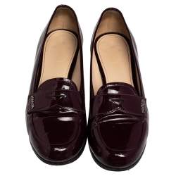 Pre Owned Prada Burgundy Patent Leather Slip on Loafers Size 38.5