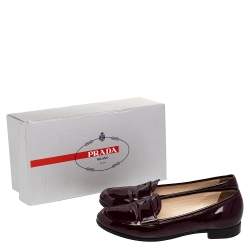 Pre Owned Prada Burgundy Patent Leather Slip on Loafers Size 38.5