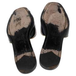 Pre Owned Prada Navy Blue/Yellow Saffiano Patent Leather Slide Flats Size 36.5