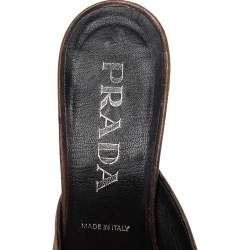 Prada Brown Leather Buckle Mule Sandals Size 36.5