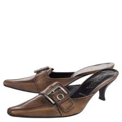 Prada Brown Leather Buckle Mule Sandals Size 36.5