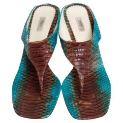 Pre Owned Prada Turquoise/Brown Python Thong Sandals Size 41