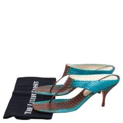 Prada Turquoise/Brown Python Thong Sandals Size 41