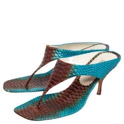 Pre Owned Prada Turquoise/Brown Python Thong Sandals Size 41