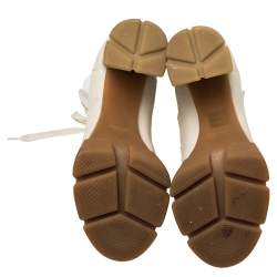 Pre Owned Prada Vanilla Leather and Neoprene Lace Up Combat Platform Boots Size 39