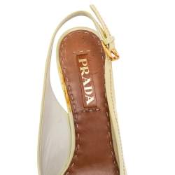 Prada Cream/Brown Leather Bow Peep Toe Slingback Sandals Size 37.5