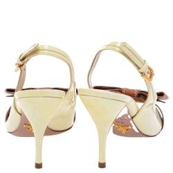 Prada Cream/Brown Leather Bow Peep Toe Slingback Sandals Size 37.5