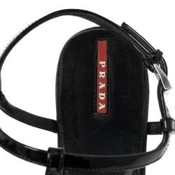 Pre Owned Prada Black Patent Leather Open Toe T Strap Sandals Size 40