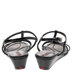 Pre Owned Prada Black Patent Leather Open Toe T Strap Sandals Size 40