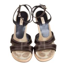 Prada Olive Green Satin Open Toe Ankle Strap Sandals Size 39