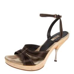 Prada Olive Green Satin Open Toe Ankle Strap Sandals Size 39