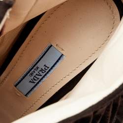 Pre Owned Prada Brown Suede Fringe Detail Peep Toe Ankle Boots Size 37