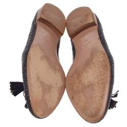 Pre Owned Prada Navy Blue Woven Madras Leather Tassel Smoking Slippers Size 38