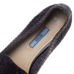 Pre Owned Prada Navy Blue Woven Madras Leather Tassel Smoking Slippers Size 38
