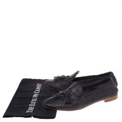 Pre Owned Prada Navy Blue Woven Madras Leather Tassel Smoking Slippers Size 38