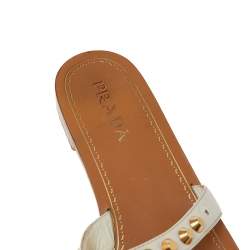 Pre Owned Prada Off White Leather Studded Flat Slides Size 41