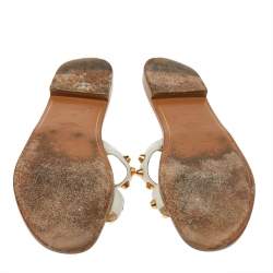 Pre Owned Prada Off White Leather Studded Flat Slides Size 41