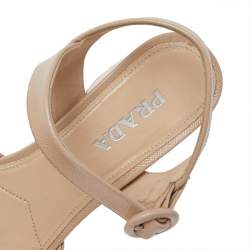 Pre Owned Prada Beige Leather Criss Cross Platform Ankle Strap Sandals Size 37.5