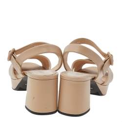 Pre Owned Prada Beige Leather Criss Cross Platform Ankle Strap Sandals Size 37.5