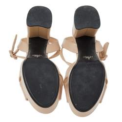 Pre Owned Prada Beige Leather Criss Cross Platform Ankle Strap Sandals Size 37.5