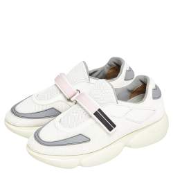 Pre Owned Prada White/Grey Mesh And Leather Cloudbust Sneakers Size 37