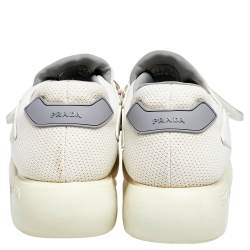 Pre Owned Prada White/Grey Mesh And Leather Cloudbust Sneakers Size 37
