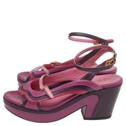 Pre Owned Prada Tricolor Leather Platform Ankle Strap Sandals Size 36.5