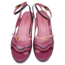 Pre Owned Prada Tricolor Leather Platform Ankle Strap Sandals Size 36.5