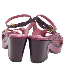 Pre Owned Prada Tricolor Leather Platform Ankle Strap Sandals Size 36.5