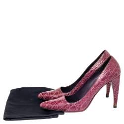 Pre Owned Prada Purple Croc Embossed Leather Pointed Toe Pumps Size 39.5