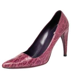Pre Owned Prada Purple Croc Embossed Leather Pointed Toe Pumps Size 39.5