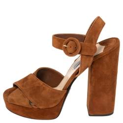 Pre Owned Prada Brown Suede  Crisscross Ankle Strap Sandals Size 39.5