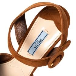 Pre Owned Prada Brown Suede  Crisscross Ankle Strap Sandals Size 39.5