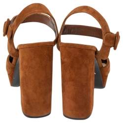 Pre Owned Prada Brown Suede  Crisscross Ankle Strap Sandals Size 39.5