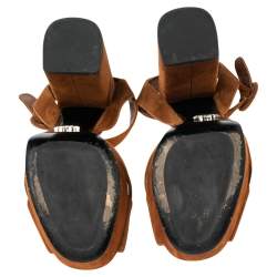 Pre Owned Prada Brown Suede  Crisscross Ankle Strap Sandals Size 39.5