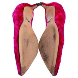 Pre Owned Prada Pink Velvet Pointed Toe Kitten Heel Pumps Size 39