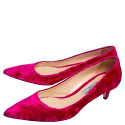 Pre Owned Prada Pink Velvet Pointed Toe Kitten Heel Pumps Size 39