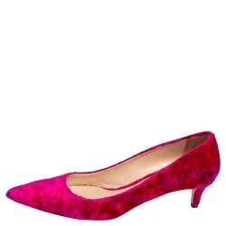 Pre Owned Prada Pink Velvet Pointed Toe Kitten Heel Pumps Size 39