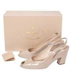 Pre Owned Prada Light Beige Patent Leather Peep Toe Slingback Sandals Size 40