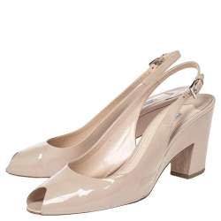Pre Owned Prada Light Beige Patent Leather Peep Toe Slingback Sandals Size 40