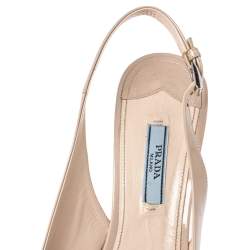Pre Owned Prada Light Beige Patent Leather Peep Toe Slingback Sandals Size 40