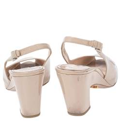 Pre Owned Prada Light Beige Patent Leather Peep Toe Slingback Sandals Size 40