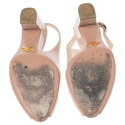 Pre Owned Prada Light Beige Patent Leather Peep Toe Slingback Sandals Size 40