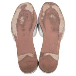 Pre Owned Prada Silver Saffiano Leather Slide Flats Size 38.5