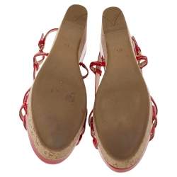 Pre Owned Prada Red Patent Leather Platform Sandals Size 37.5