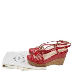 Pre Owned Prada Red Patent Leather Platform Sandals Size 37.5