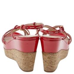 Pre Owned Prada Red Patent Leather Platform Sandals Size 37.5