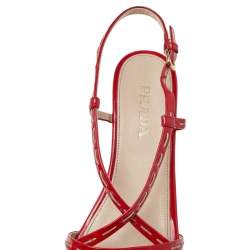 Pre Owned Prada Red Patent Leather Platform Sandals Size 37.5
